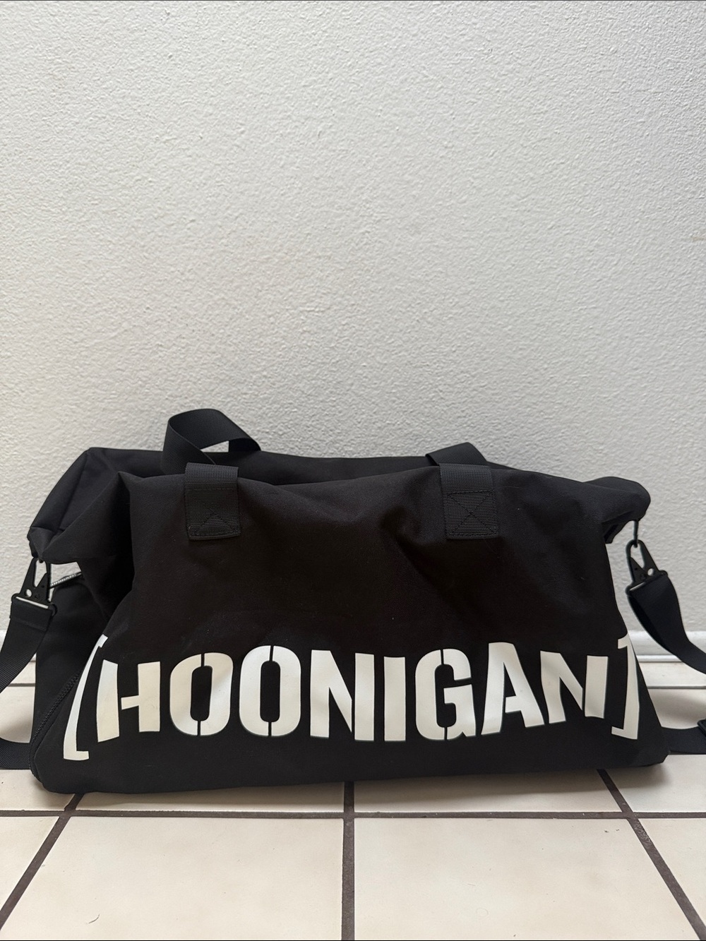 Hoonigan Black Canvas Duffel Bag for Men - Bold Logo Travel & Gym Bag